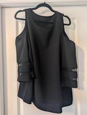 Women's Black Cold-Shoulder Blouse With Flowy Sleeves